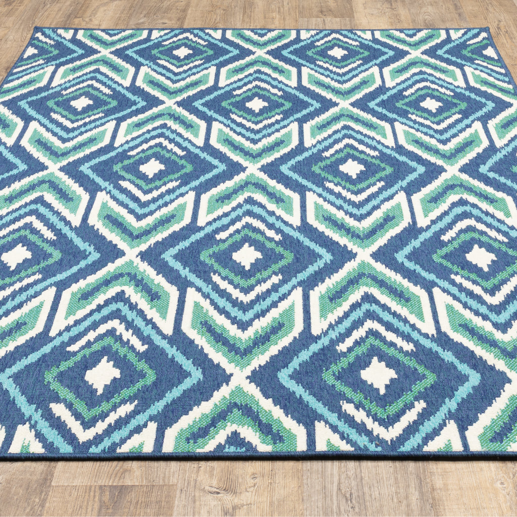 Oriental Weavers Meridian 2209B Navy/Green Rectangle Indoor / Outdoor Area Rug - Trendy Stain Resistant Machine Made Patio Rug with Geometric Pattern-