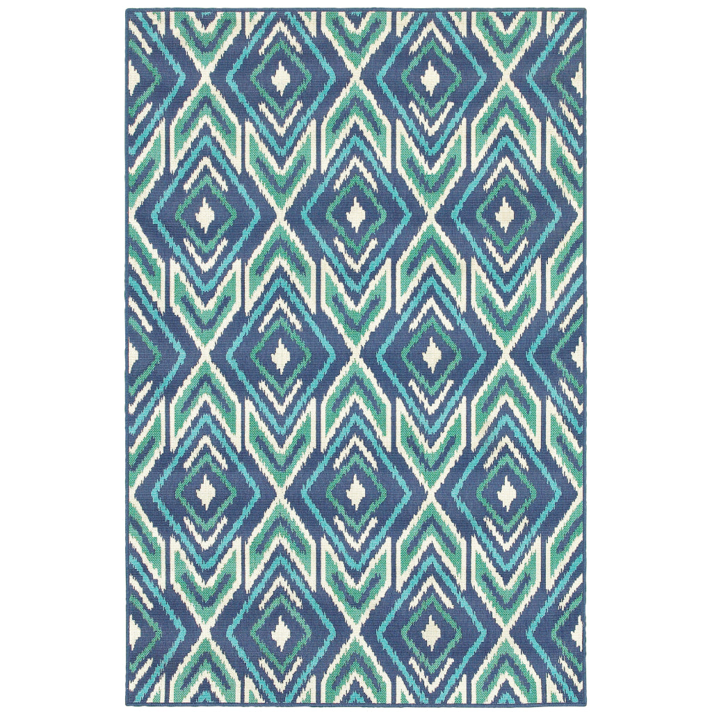 Oriental Weavers Meridian 2209B Navy/Green Rectangle Indoor / Outdoor Area Rug - Trendy Stain Resistant Machine Made Patio Rug with Geometric Pattern-