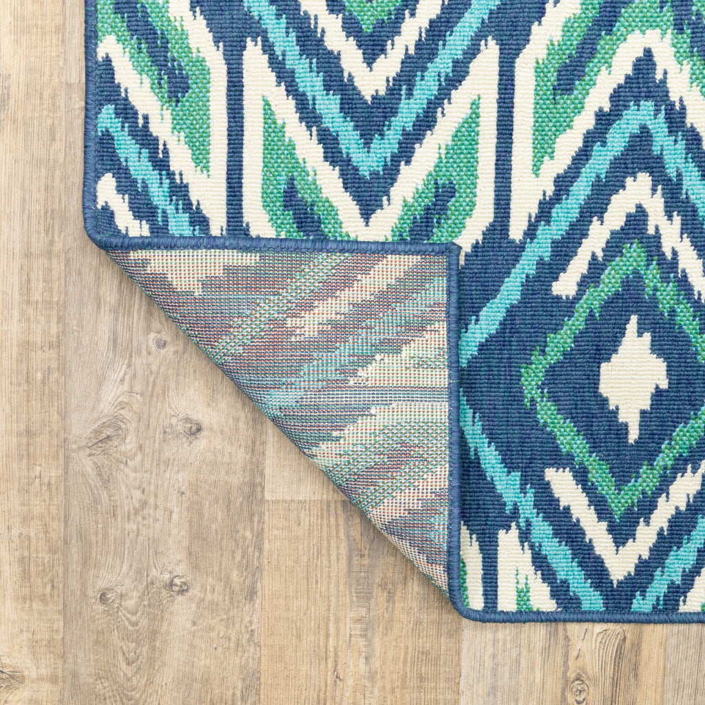 Oriental Weavers Meridian 2209B Navy/Green Rectangle Indoor / Outdoor Runner - Trendy Stain Resistant Machine Made Entryway & Hallway Runner with Geometric Pattern-