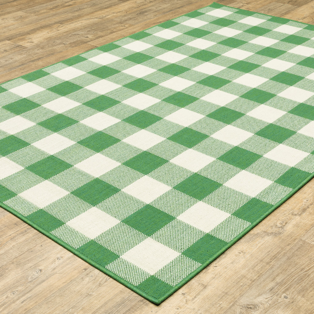 Oriental Weavers Meridian 2598G Green/Ivory Rectangle Indoor / Outdoor Area Rug - Trendy Stain Resistant Machine Made Patio Rug with Geometric Pattern-