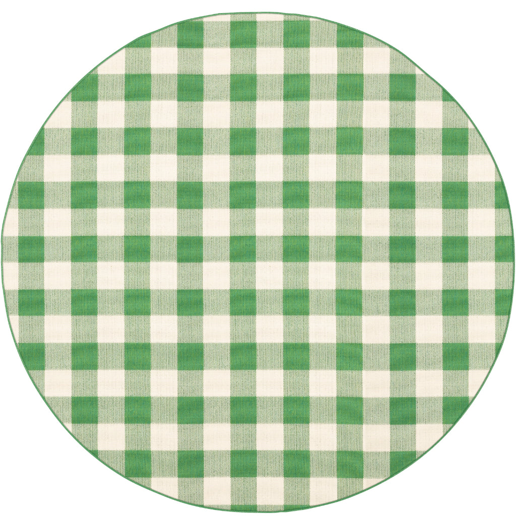 Oriental Weavers Meridian 2598G Green/Ivory Round Indoor / Outdoor Area Rug - Trendy Stain Resistant Machine Made Rug for Dining & Living Spaces-