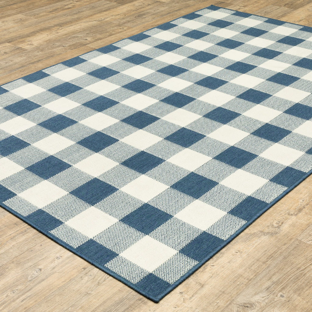 Oriental Weavers Meridian 2598V Blue/Ivory Rectangle Indoor / Outdoor Area Rug - Trendy Stain Resistant Machine Made Patio Rug with Geometric Pattern-