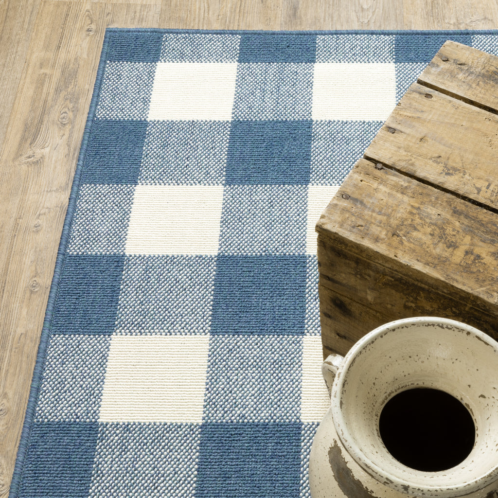 Oriental Weavers Meridian 2598V Blue/Ivory Rectangle Indoor / Outdoor Runner - Trendy Stain Resistant Machine Made Entryway & Hallway Runner with Geometric Pattern-