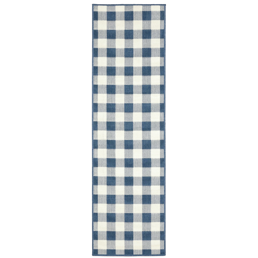 Oriental Weavers Meridian 2598V Blue/Ivory Rectangle Indoor / Outdoor Runner - Trendy Stain Resistant Machine Made Entryway & Hallway Runner with Geometric Pattern-