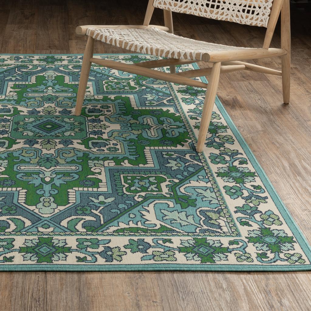 Oriental Weavers Meridian 2808G Blue Rectangle Indoor/Outdoor Area Rug Medallion Pattern-