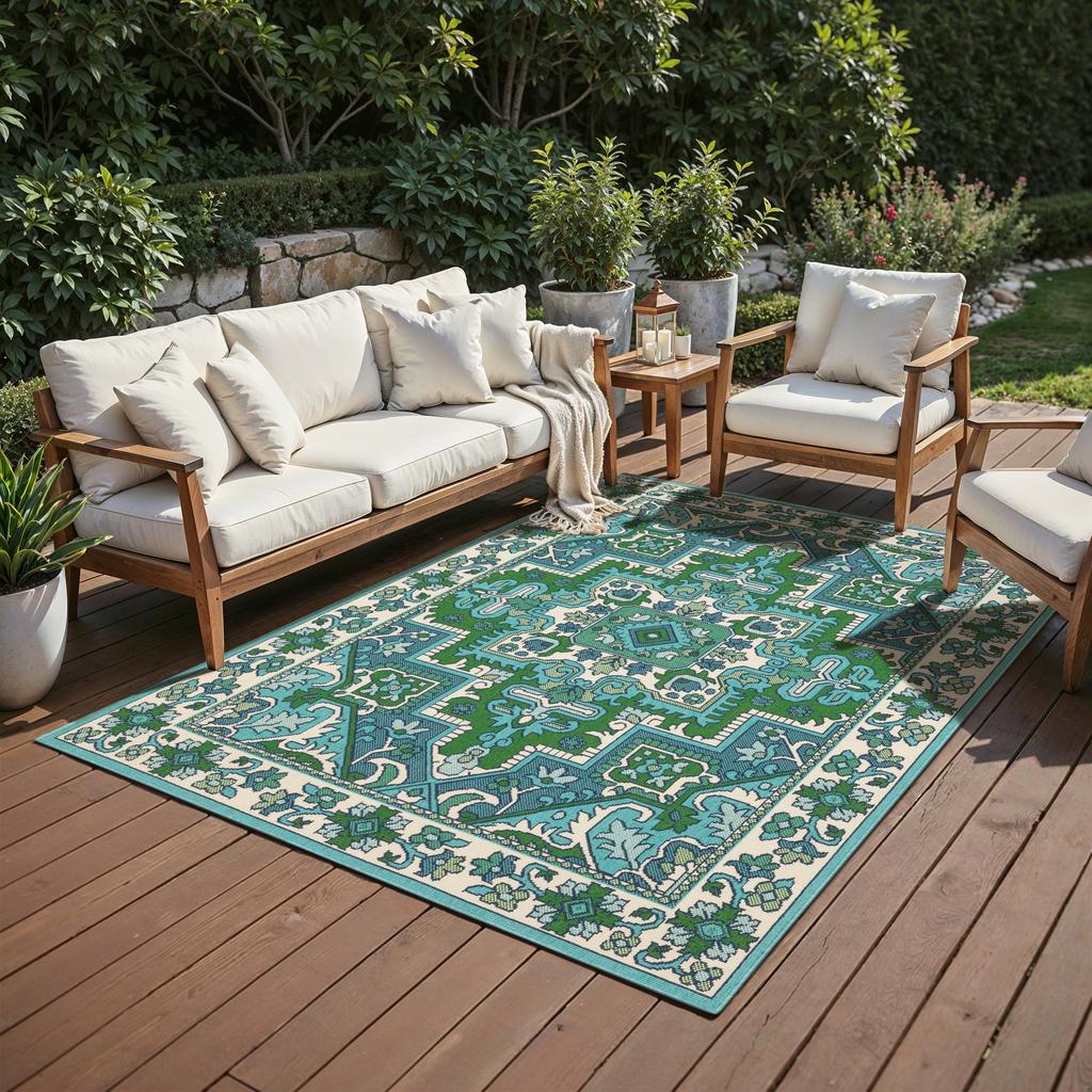 Oriental Weavers Meridian 2808G Blue Rectangle Indoor/Outdoor Area Rug Medallion Pattern-