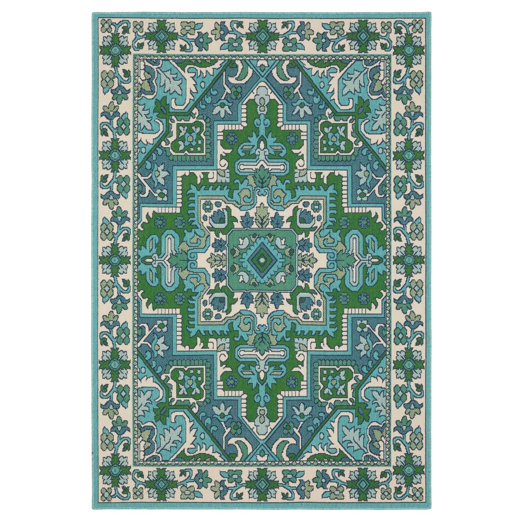 Oriental Weavers Meridian 2808G Blue Rectangle Indoor/Outdoor Runner Medallion Pattern-