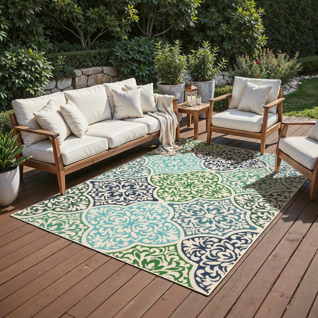 Oriental Weavers Meridian 4266L Blue Rectangle Indoor/Outdoor Area Rug Floral Pattern-