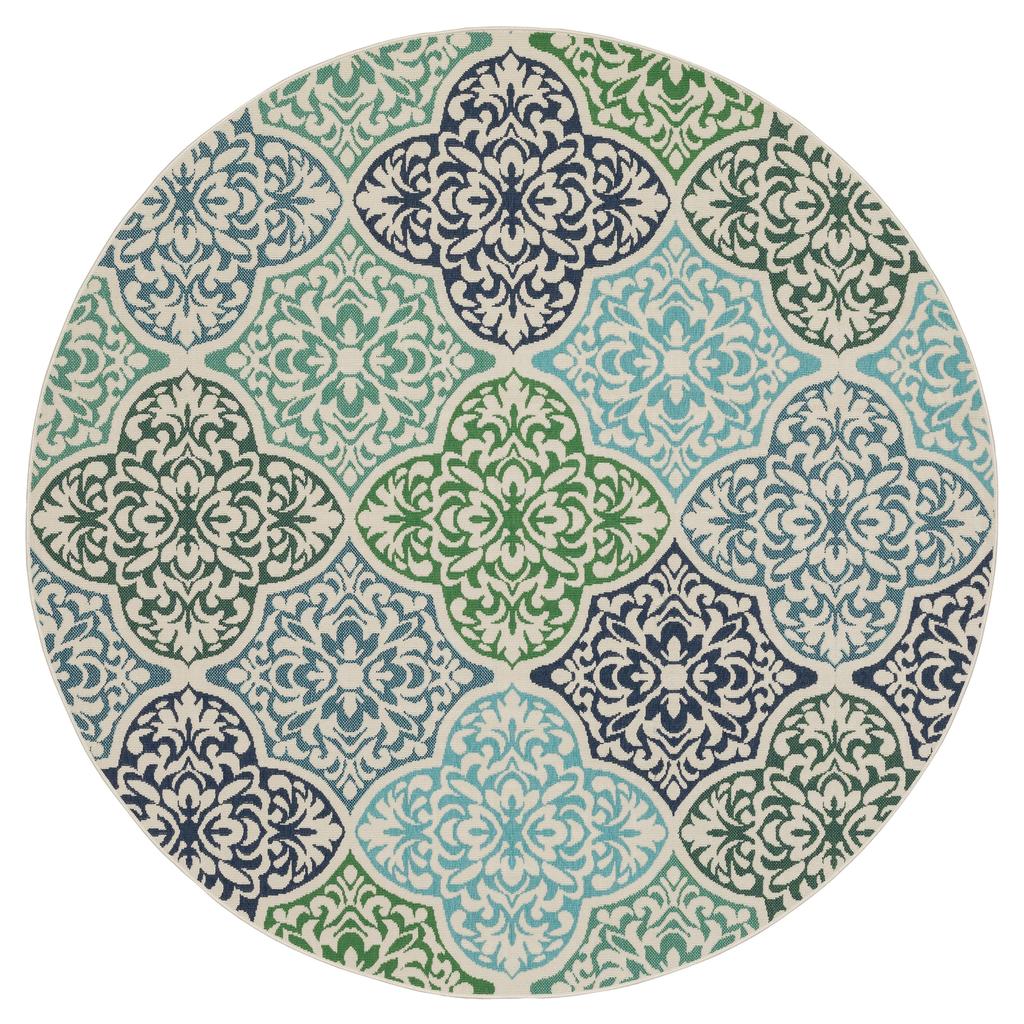 Oriental Weavers Meridian 4266L Blue Round Indoor/Outdoor Area Rug Floral Pattern-