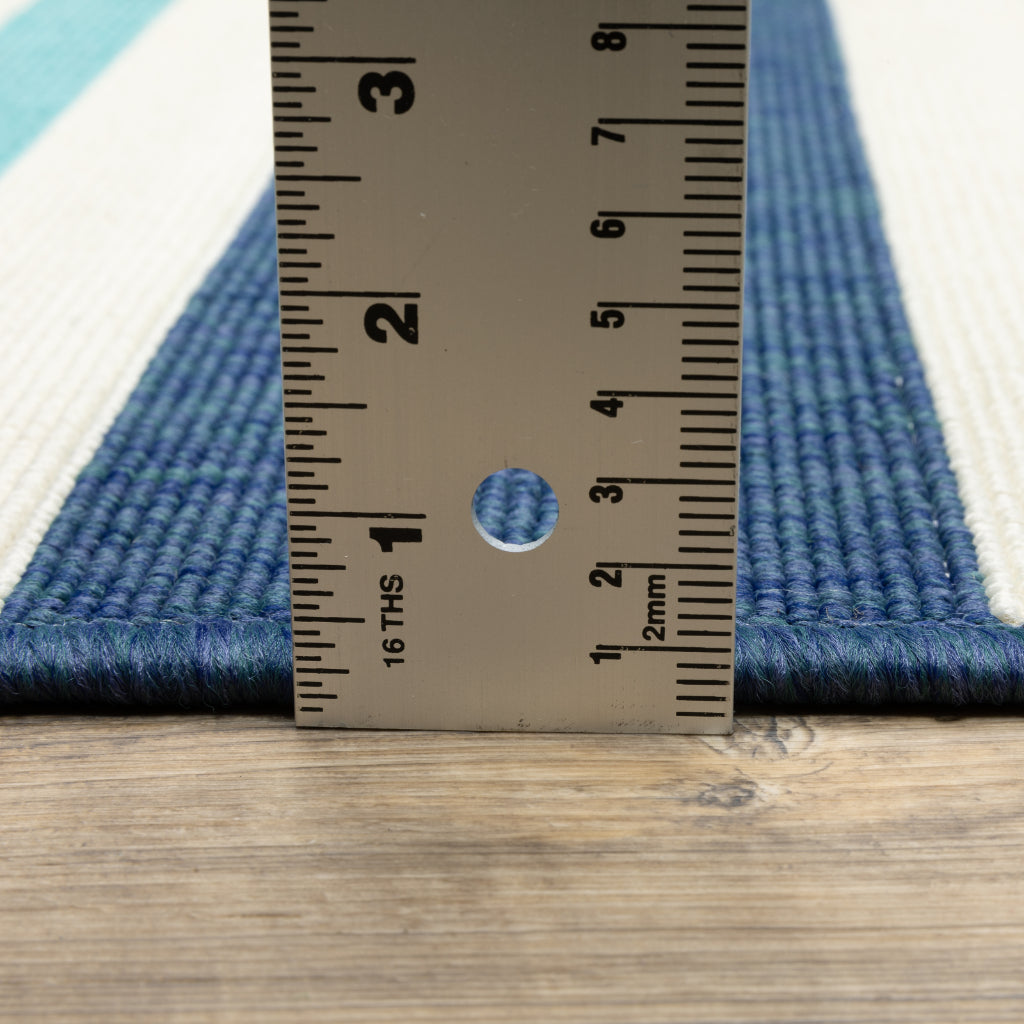 Oriental Weavers Meridian 5701B Blue/Ivory Rectangle Indoor / Outdoor Area Rug - Trendy Stain Resistant Machine Made Patio Rug with Striped Pattern-