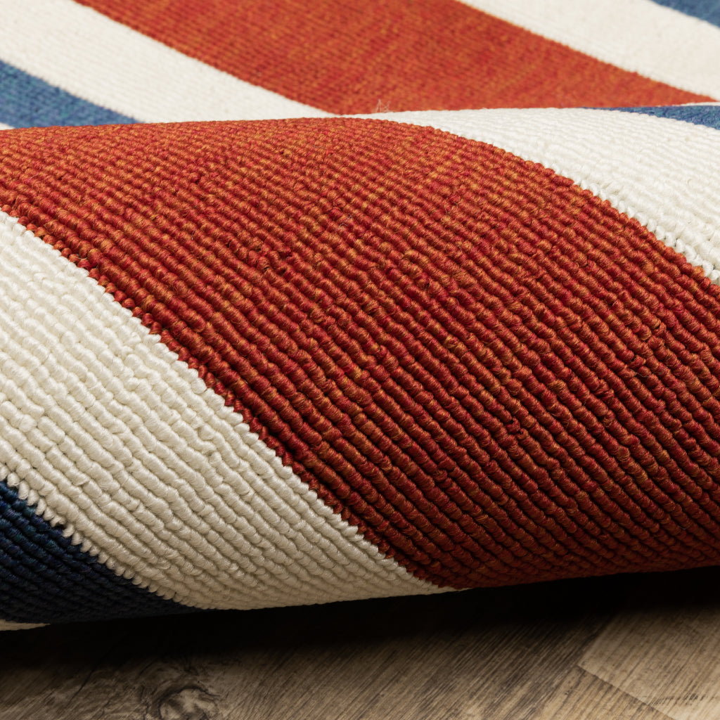 Oriental Weavers Meridian 5701R Red/Blue Rectangle Indoor / Outdoor Area Rug - Trendy Stain Resistant Machine Made Patio Rug with Striped Pattern-
