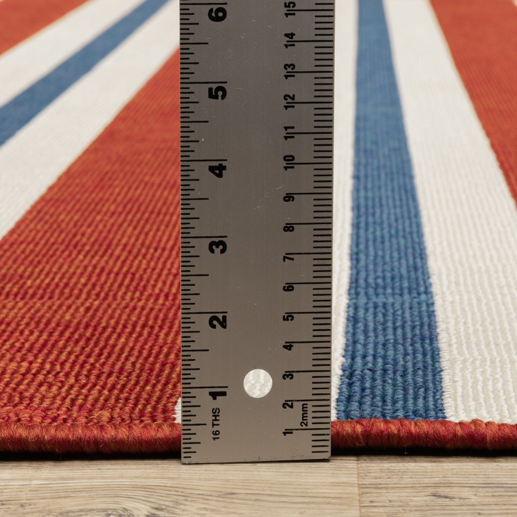 Oriental Weavers Meridian 5701R Red/Blue Round Indoor / Outdoor Area Rug - Trendy Stain Resistant Machine Made Rug for Dining & Living Spaces-