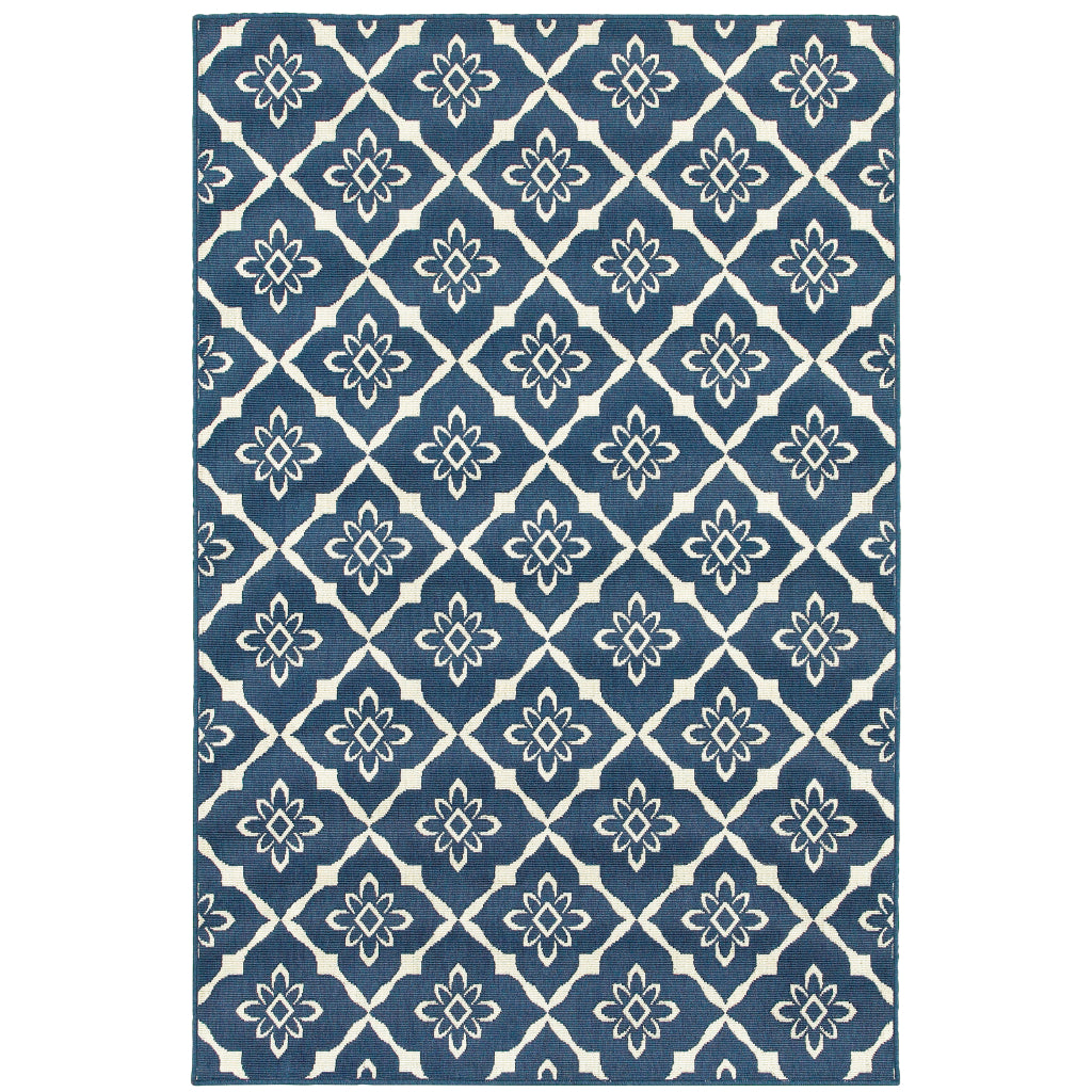 Oriental Weavers Meridian 5703B Navy/Ivory Rectangle Indoor / Outdoor Area Rug - Trendy Stain Resistant Machine Made Patio Rug with Trellis Pattern-