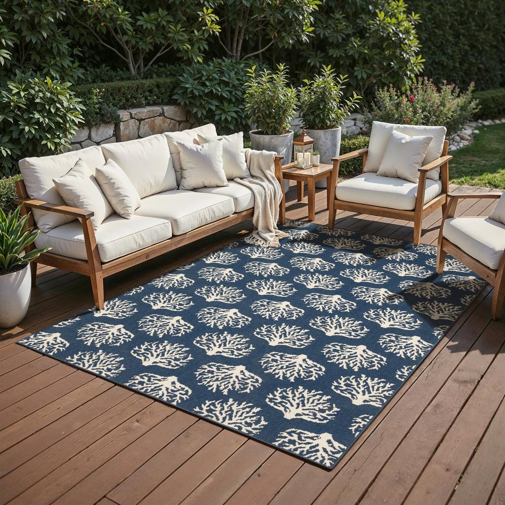 Oriental Weavers Meridian 7420A Navy Rectangle Indoor/Outdoor Area Rug Novelty Pattern-