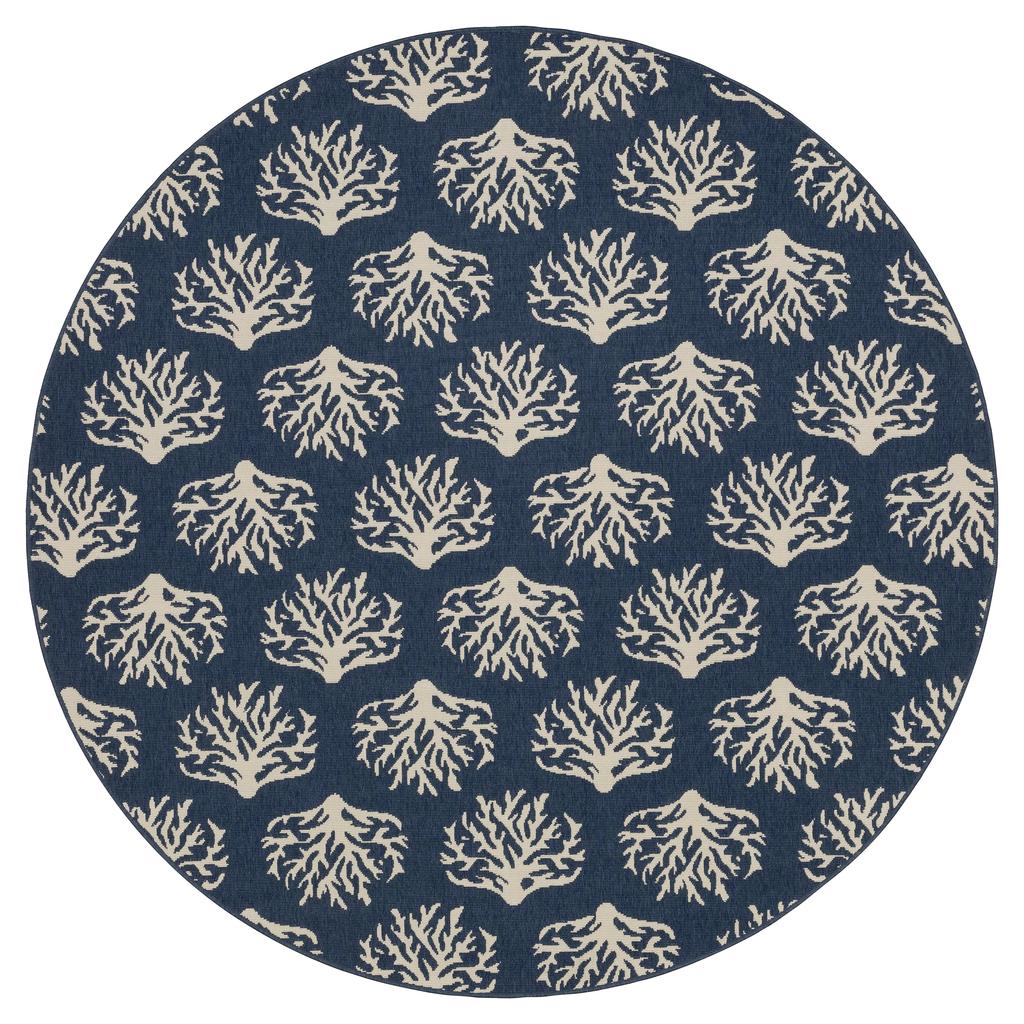 Oriental Weavers Meridian 7420A Navy Round Indoor/Outdoor Area Rug Novelty Pattern-
