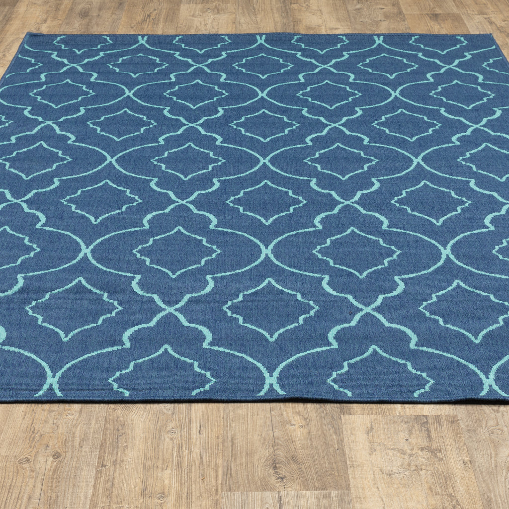 Oriental Weavers Meridian 7541B Navy/Blue Rectangle Indoor / Outdoor Area Rug - Trendy Stain Resistant Machine Made Patio Rug with Trellis Pattern-