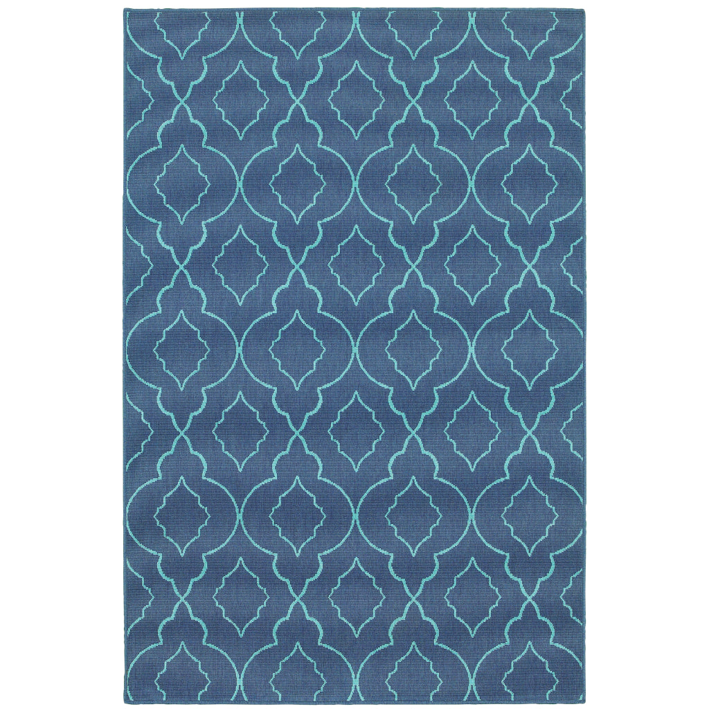 Oriental Weavers Meridian 7541B Navy/Blue Rectangle Indoor / Outdoor Area Rug - Trendy Stain Resistant Machine Made Patio Rug with Trellis Pattern-
