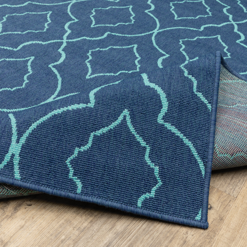 Oriental Weavers Meridian 7541B Navy/Blue Rectangle Indoor / Outdoor Area Rug - Trendy Stain Resistant Machine Made Patio Rug with Trellis Pattern-