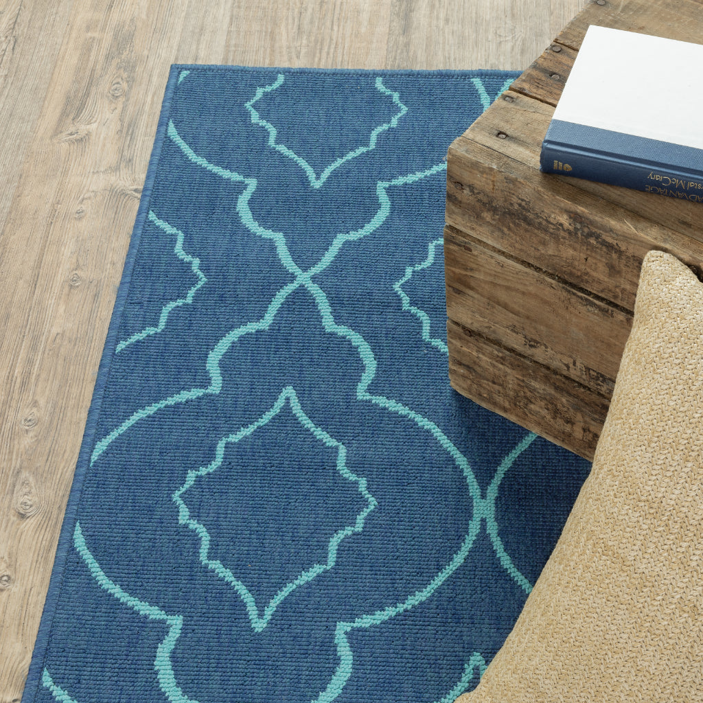 Oriental Weavers Meridian 7541B Navy/Blue Rectangle Indoor / Outdoor Runner - Trendy Stain Resistant Machine Made Entryway & Hallway Runner with Trellis Pattern-