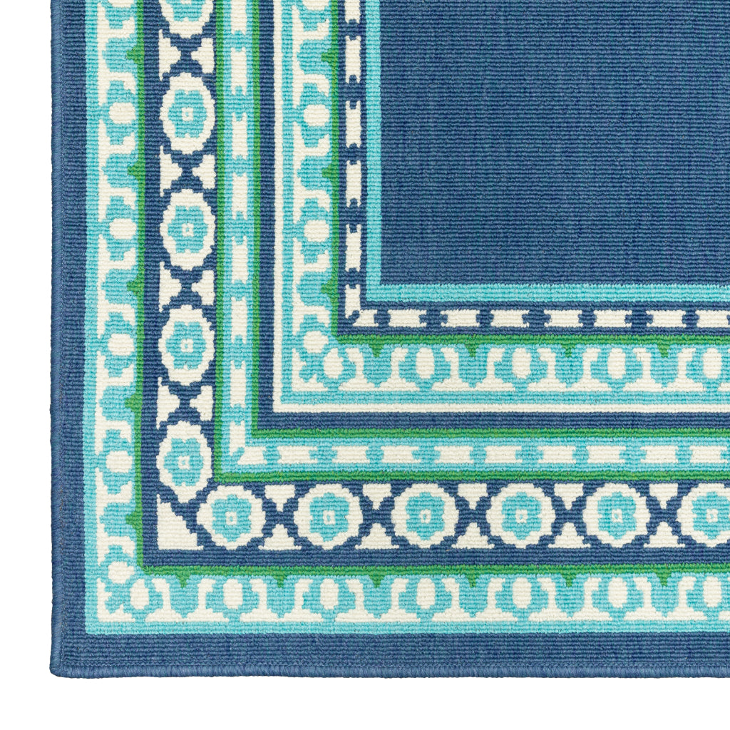 Oriental Weavers Meridian 9650B Navy/Green Rectangle Indoor / Outdoor Runner - Trendy Stain Resistant Machine Made Entryway & Hallway Runner with Border Pattern-