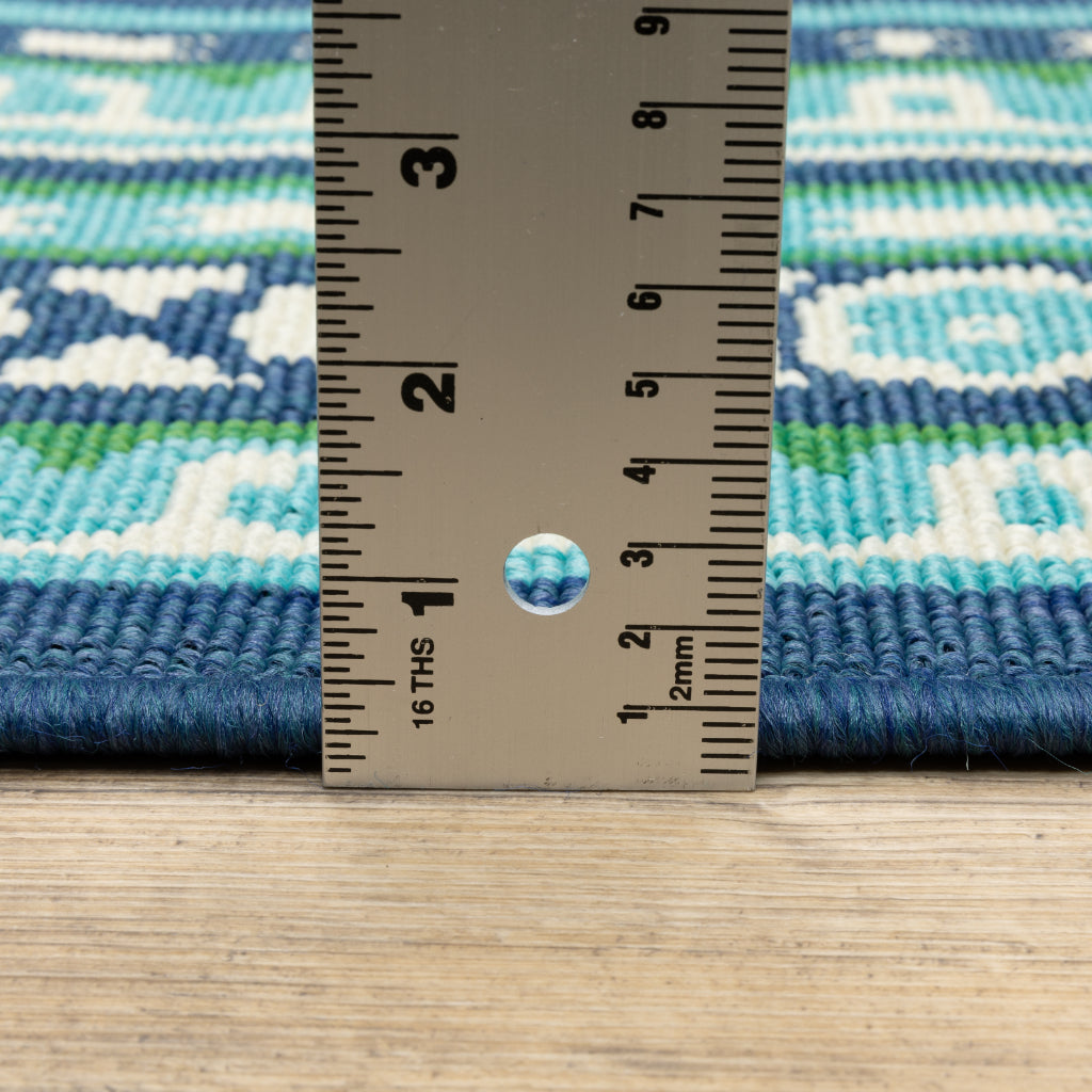 Oriental Weavers Meridian 9650B Navy/Green Rectangle Indoor / Outdoor Runner - Trendy Stain Resistant Machine Made Entryway & Hallway Runner with Border Pattern-