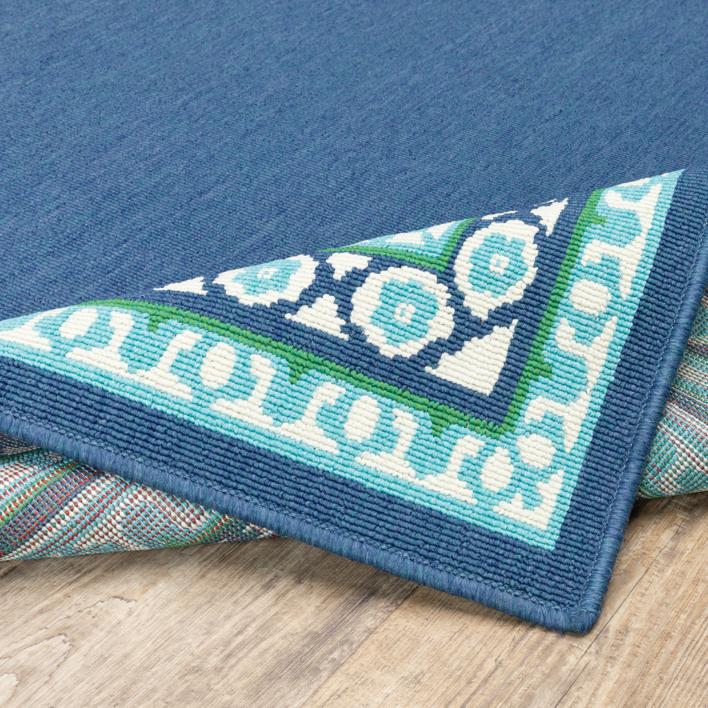 Oriental Weavers Meridian 9650B Navy/Green Rectangle Indoor / Outdoor Runner - Trendy Stain Resistant Machine Made Entryway & Hallway Runner with Border Pattern-