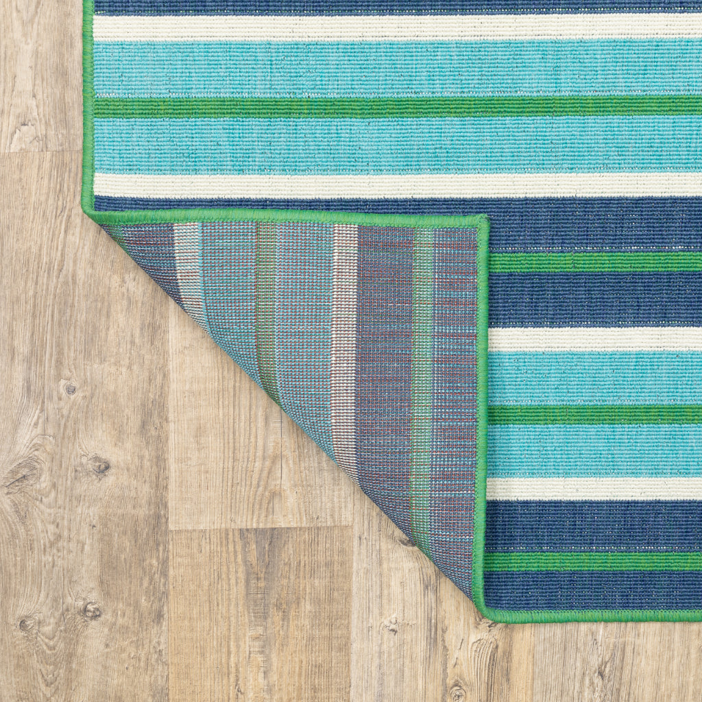 Oriental Weavers Meridian 9652F Blue/Green Rectangle Indoor / Outdoor Area Rug - Trendy Stain Resistant Machine Made Patio Rug with Striped Pattern-