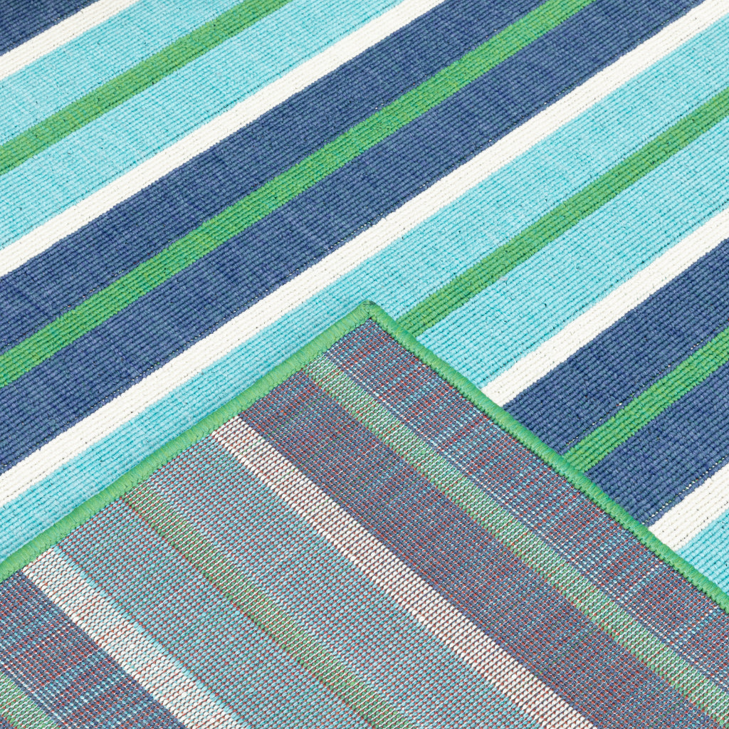 Oriental Weavers Meridian 9652F Blue/Green Rectangle Indoor / Outdoor Area Rug - Trendy Stain Resistant Machine Made Patio Rug with Striped Pattern-