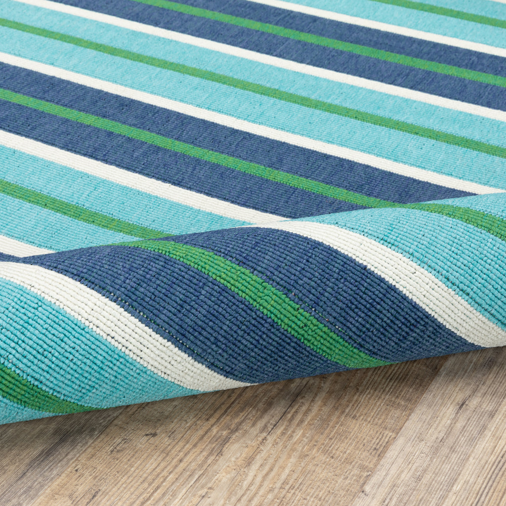Oriental Weavers Meridian 9652F Blue/Green Rectangle Indoor / Outdoor Area Rug - Trendy Stain Resistant Machine Made Patio Rug with Striped Pattern-