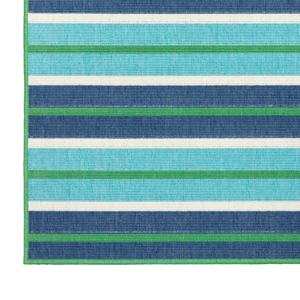 Oriental Weavers Meridian 9652F Blue/Green Rectangle Indoor / Outdoor Runner - Trendy Stain Resistant Machine Made Entryway & Hallway Runner with Striped Pattern-