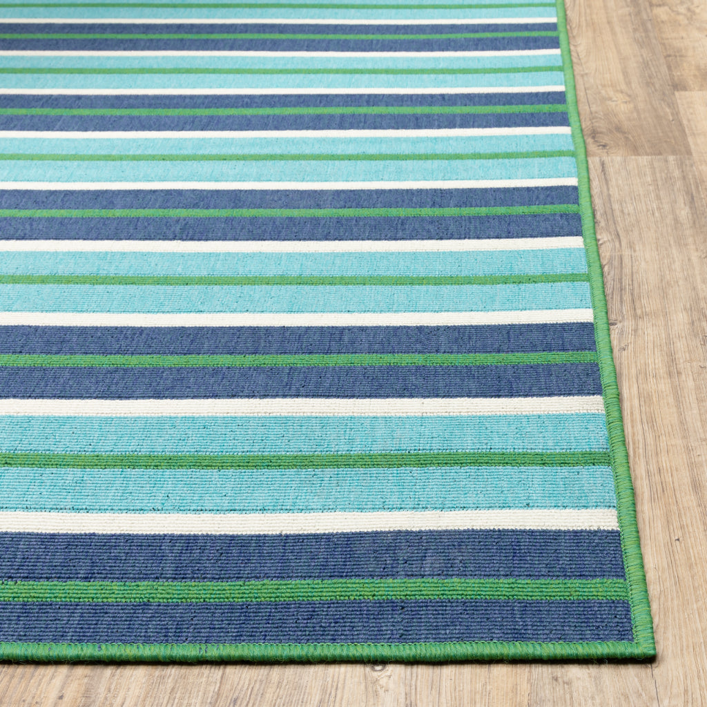 Oriental Weavers Meridian 9652F Blue/Green Rectangle Indoor / Outdoor Runner - Trendy Stain Resistant Machine Made Entryway & Hallway Runner with Striped Pattern-