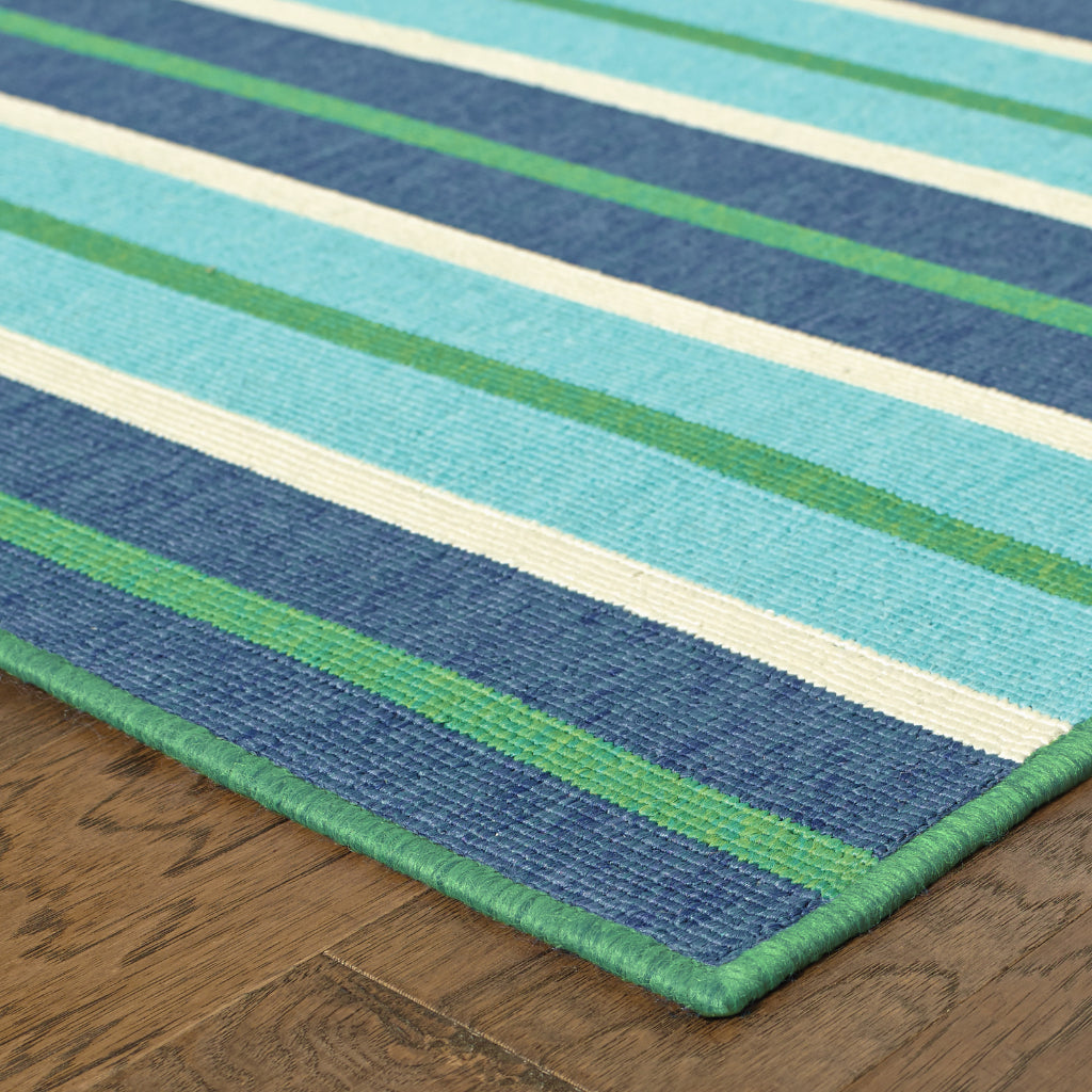 Oriental Weavers Meridian 9652F Blue/Green Rectangle Indoor / Outdoor Runner - Trendy Stain Resistant Machine Made Entryway & Hallway Runner with Striped Pattern-
