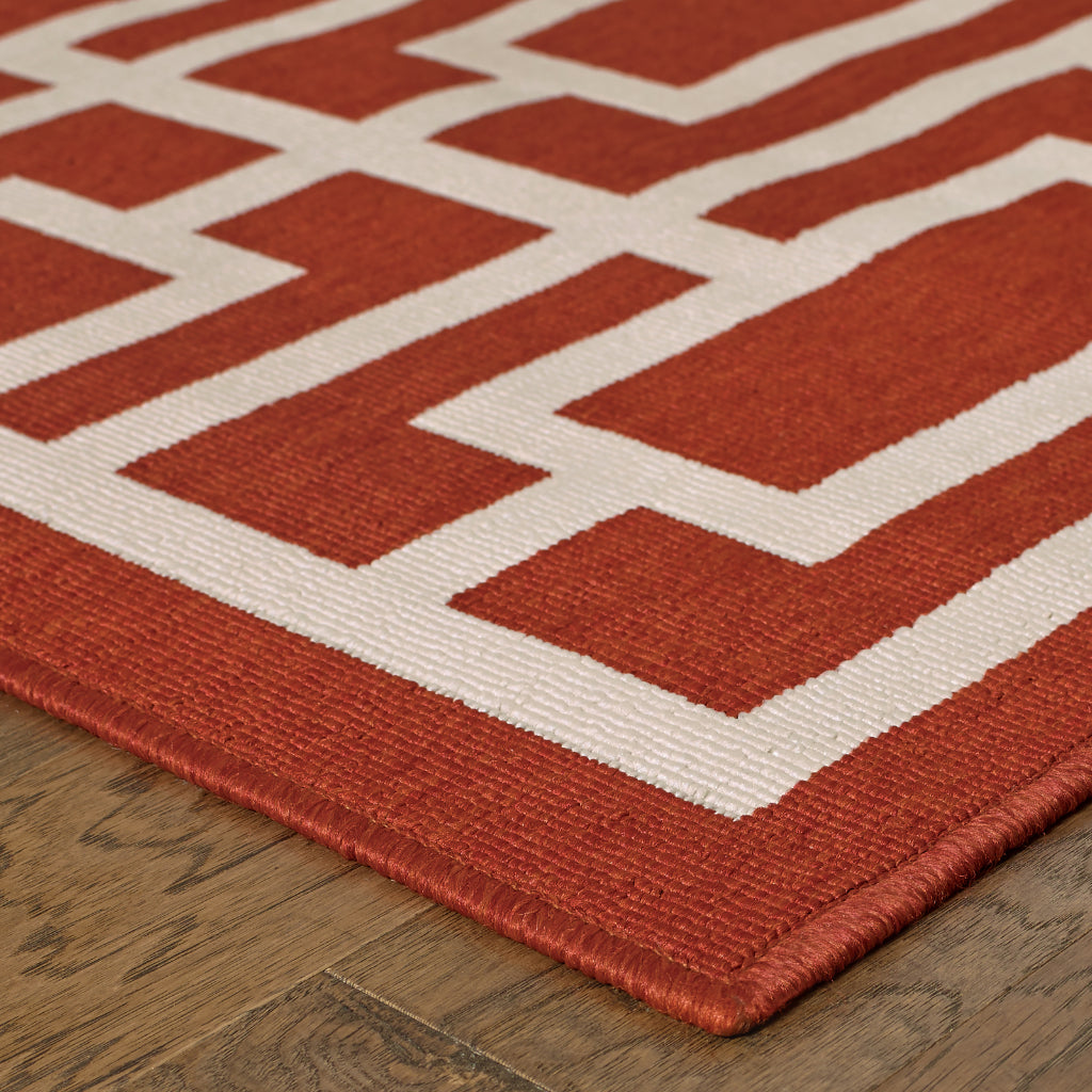 Oriental Weavers Meridian 9754R Red/Ivory Rectangle Indoor / Outdoor Runner - Trendy Stain Resistant Machine Made Entryway & Hallway Runner with Geometric Pattern-