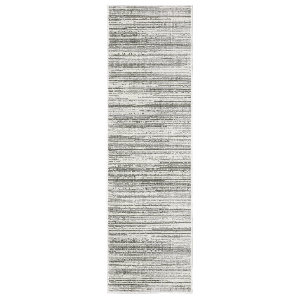 Oriental Weavers Montecito 4154W Gray Rectangle Indoor Runner - Trendy Stain Resistant Low Pile Rug with Distressed Striped Design-
