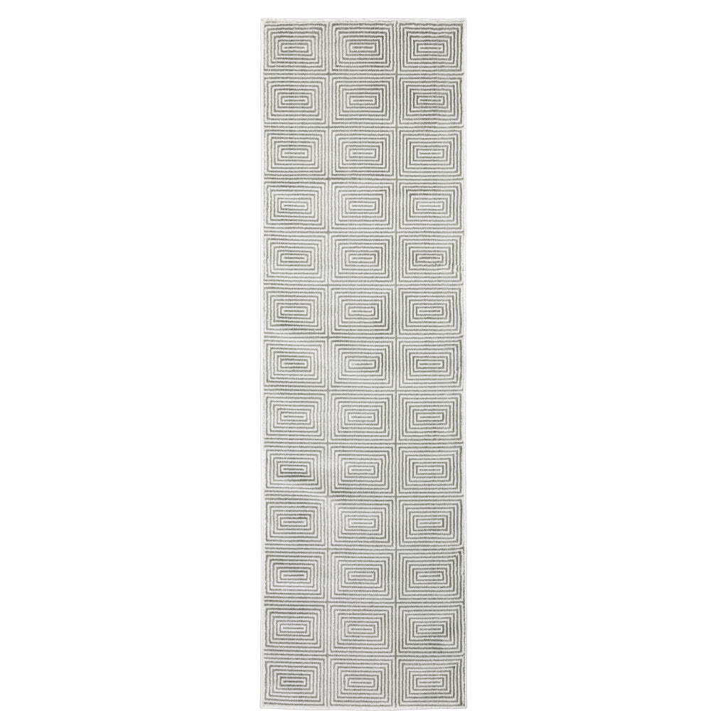 Oriental Weavers Montecito 8111W Gray Rectangle Indoor Runner - Trendy Stain Resistant Low Pile Rug with Geometric Design-