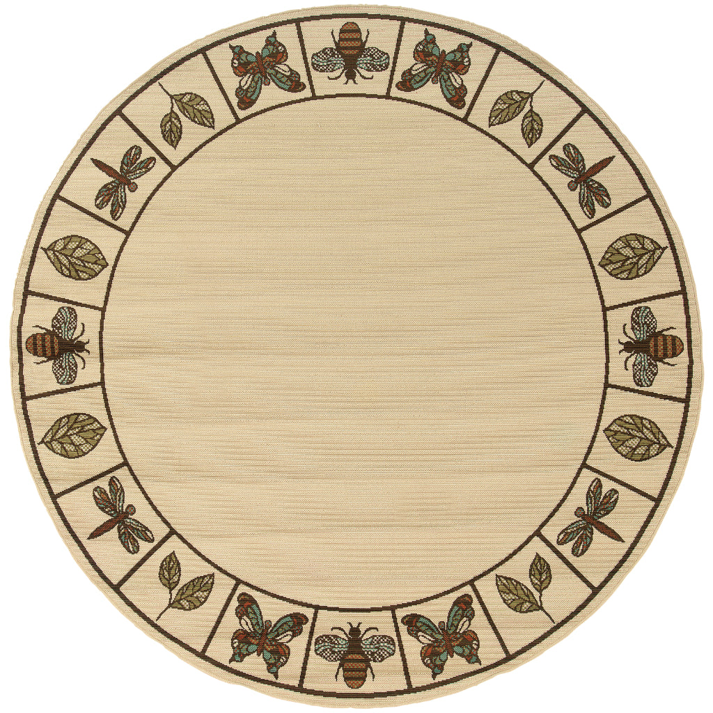 Oriental Weavers Montego 2266W Ivory/Brown Round Indoor / Outdoor Area Rug - Stylish Stain Resistant Machine Made Rug for Dining & Living Spaces-