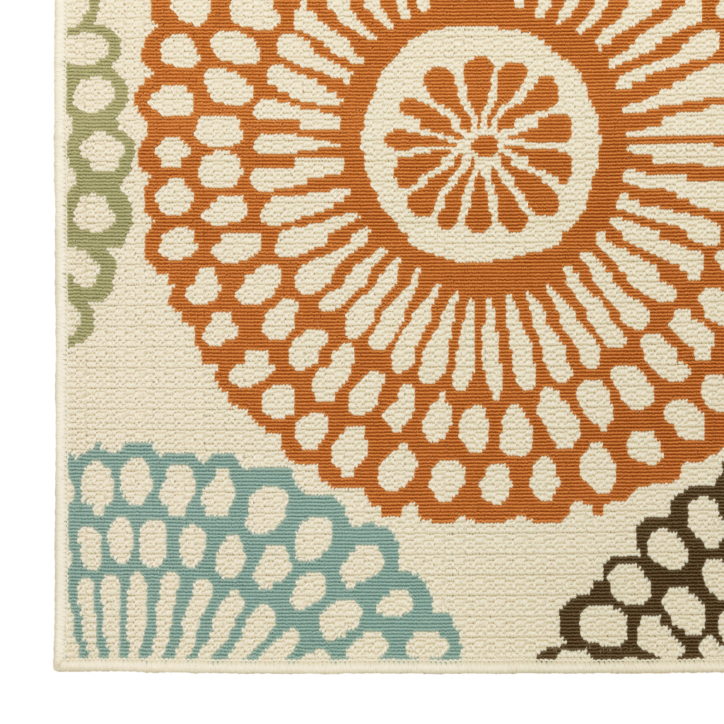 Oriental Weavers Montego 697J6 Beige/Blue Rectangle Indoor / Outdoor Area Rug - Stylish Stain Resistant Machine Made Patio Rug with Floral Pattern-