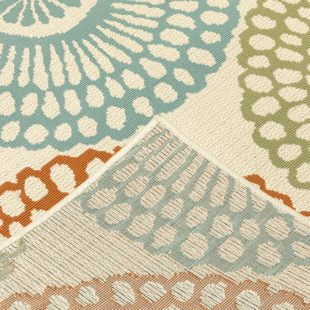 Oriental Weavers Montego 697J6 Beige/Blue Rectangle Indoor / Outdoor Area Rug - Stylish Stain Resistant Machine Made Patio Rug with Floral Pattern-