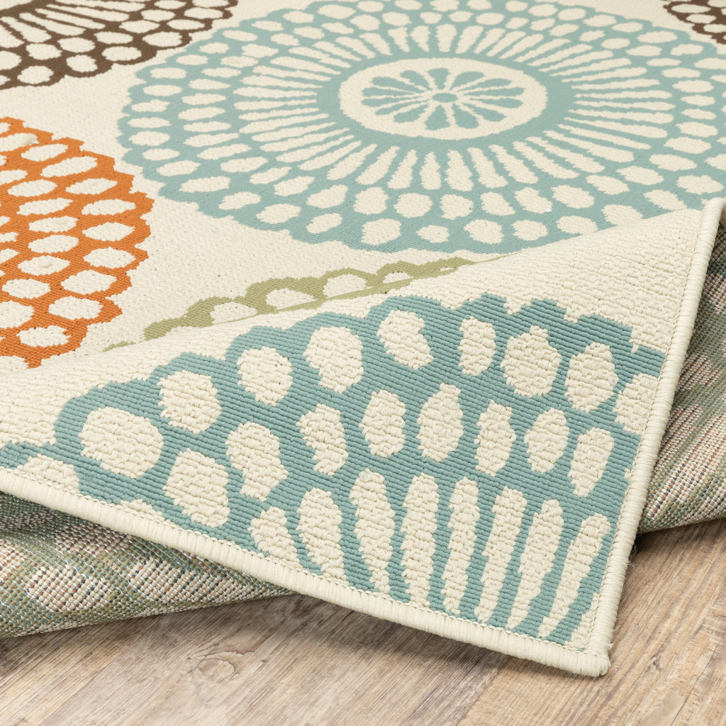 Oriental Weavers Montego 697J6 Beige/Blue Rectangle Indoor / Outdoor Area Rug - Stylish Stain Resistant Machine Made Patio Rug with Floral Pattern-