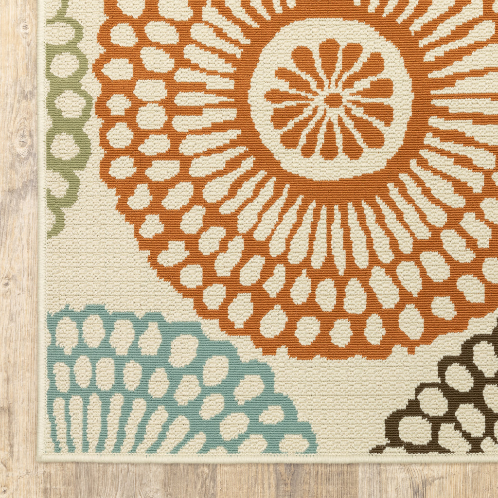 Oriental Weavers Montego 697J6 Beige/Blue Rectangle Indoor / Outdoor Runner - Stylish Stain Resistant Machine Made Entryway & Hallway Runner with Floral Pattern-