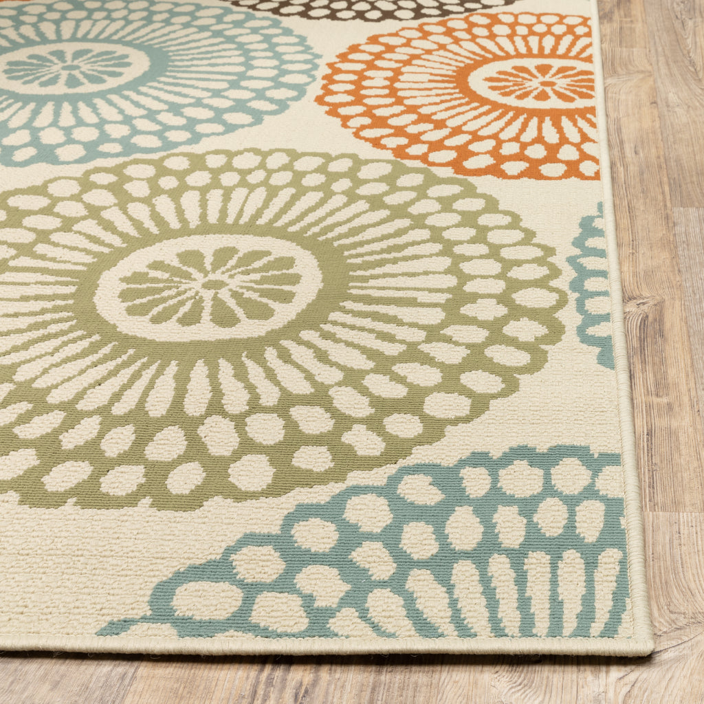 Oriental Weavers Montego 697J6 Beige/Blue Rectangle Indoor / Outdoor Runner - Stylish Stain Resistant Machine Made Entryway & Hallway Runner with Floral Pattern-