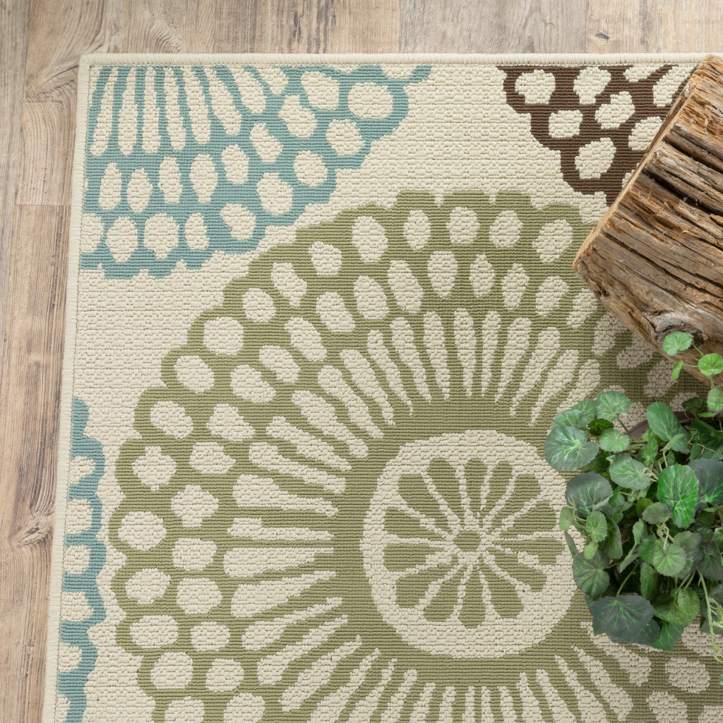 Oriental Weavers Montego 697J6 Beige/Blue Rectangle Indoor / Outdoor Runner - Stylish Stain Resistant Machine Made Entryway & Hallway Runner with Floral Pattern-