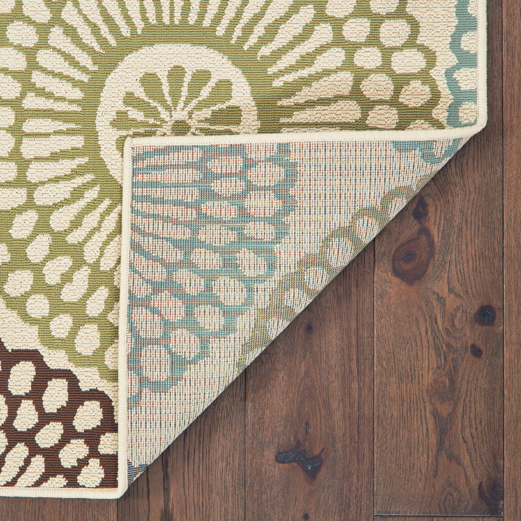 Oriental Weavers Montego 697J6 Beige/Blue Rectangle Indoor / Outdoor Runner - Stylish Stain Resistant Machine Made Entryway & Hallway Runner with Floral Pattern-