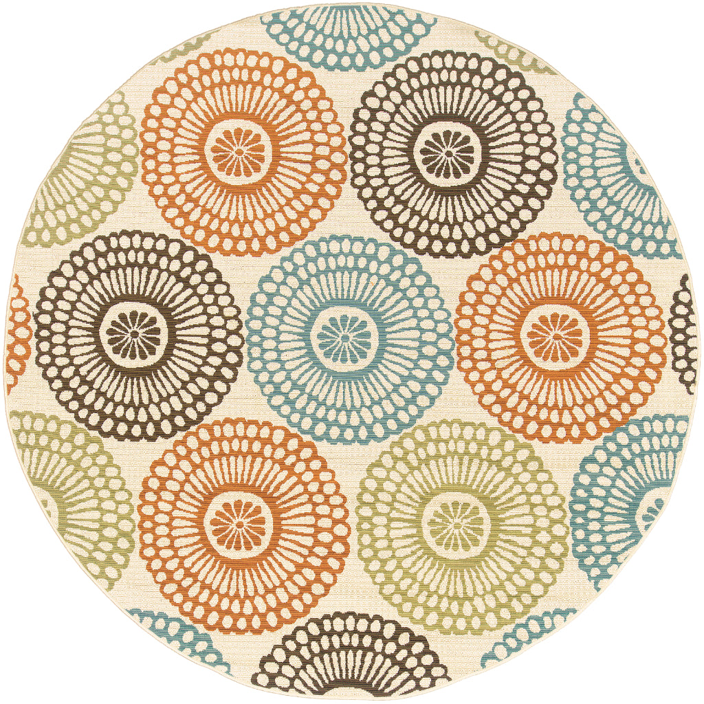 Oriental Weavers Montego 697J6 Beige/Blue Round Indoor / Outdoor Area Rug - Stylish Stain Resistant Machine Made Rug for Dining & Living Spaces-
