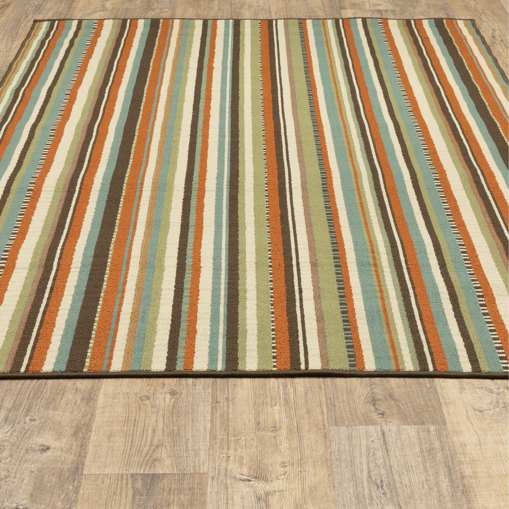 Oriental Weavers Montego 6996C Green/Blue Rectangle Indoor / Outdoor Area Rug - Stylish Stain Resistant Machine Made Patio Rug with Striped Pattern-