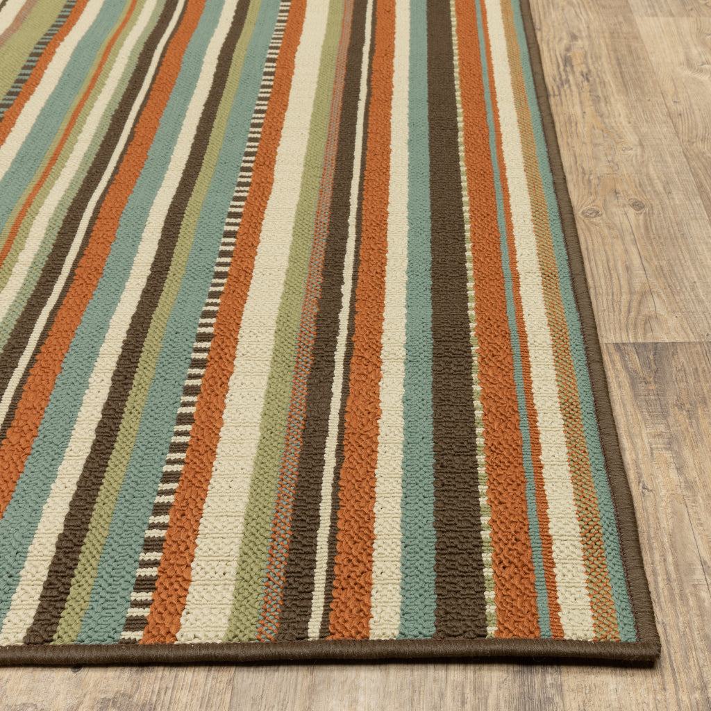 Oriental Weavers Montego 6996C Green/Blue Rectangle Indoor / Outdoor Area Rug - Stylish Stain Resistant Machine Made Patio Rug with Striped Pattern-