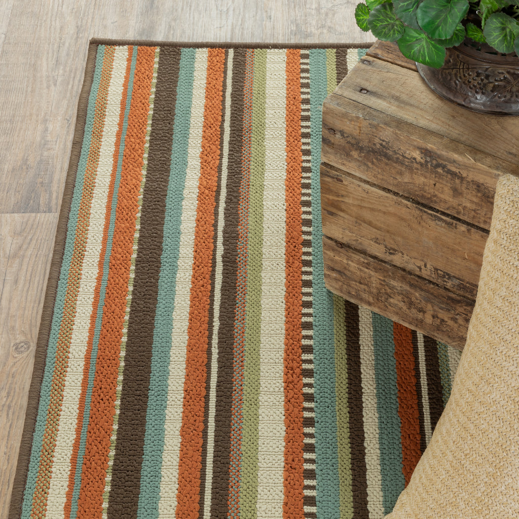 Oriental Weavers Montego 6996C Green/Blue Rectangle Indoor / Outdoor Area Rug - Stylish Stain Resistant Machine Made Patio Rug with Striped Pattern-