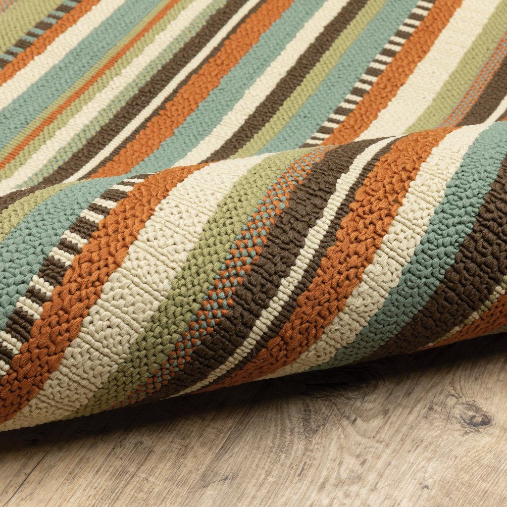 Oriental Weavers Montego 6996C Green/Blue Rectangle Indoor / Outdoor Area Rug - Stylish Stain Resistant Machine Made Patio Rug with Striped Pattern-