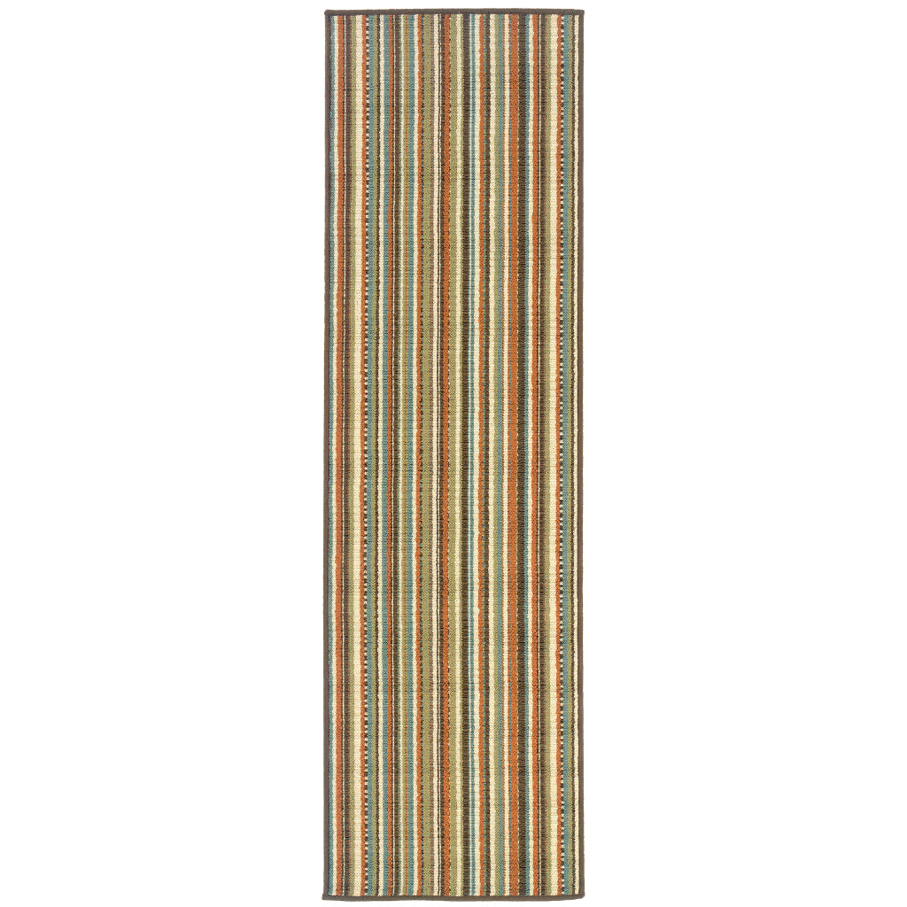 Oriental Weavers Montego 6996C Green/Blue Rectangle Indoor / Outdoor Runner - Stylish Stain Resistant Machine Made Entryway & Hallway Runner with Striped Pattern-