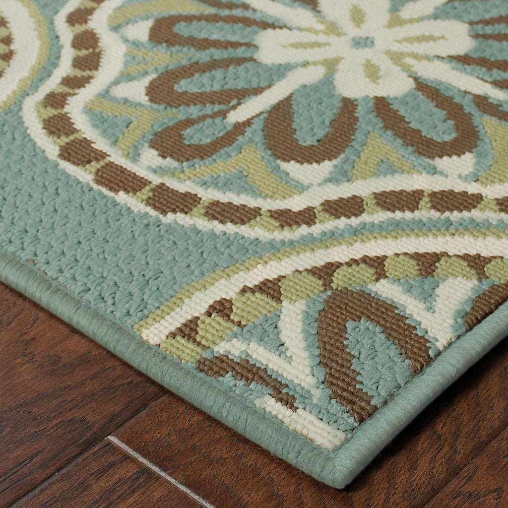Oriental Weavers Montego 8323L Blue/Ivory Rectangle Indoor / Outdoor Runner - Stylish Stain Resistant Machine Made Entryway & Hallway Runner with Floral Pattern-